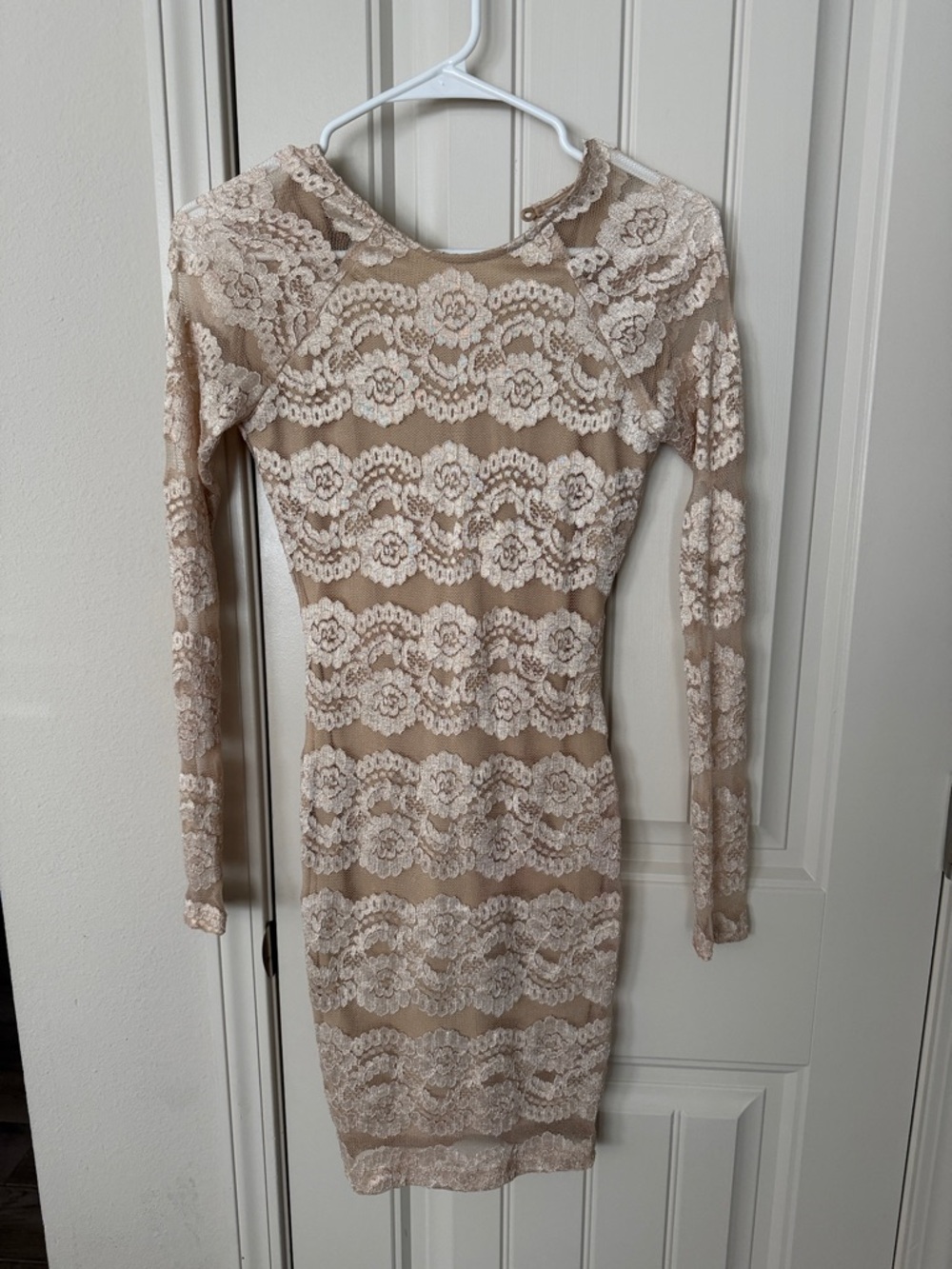 Dainty Hooligan Nude and Cream Lace Long Sleeve Bodycon Dress